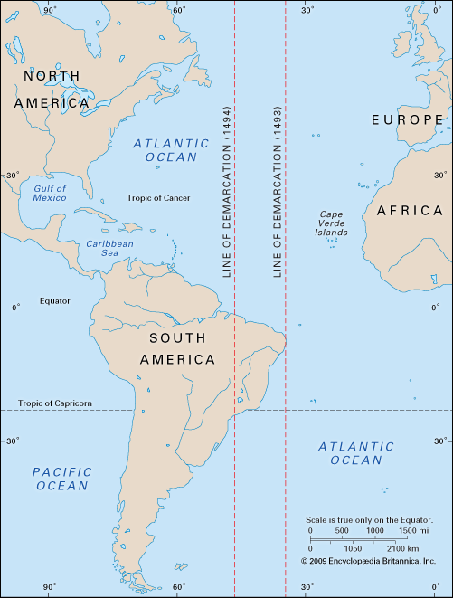 ایجاد خط مرزی بین اسپانیا و پرتقال توسط پاپ الکساندر ششم
